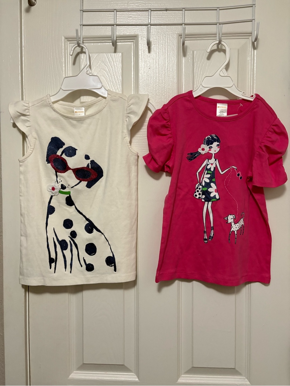 *Gymboree New Lot of 2 Pink & White Graphic Prints Sz 7 Short Sleeve Shirts #IR